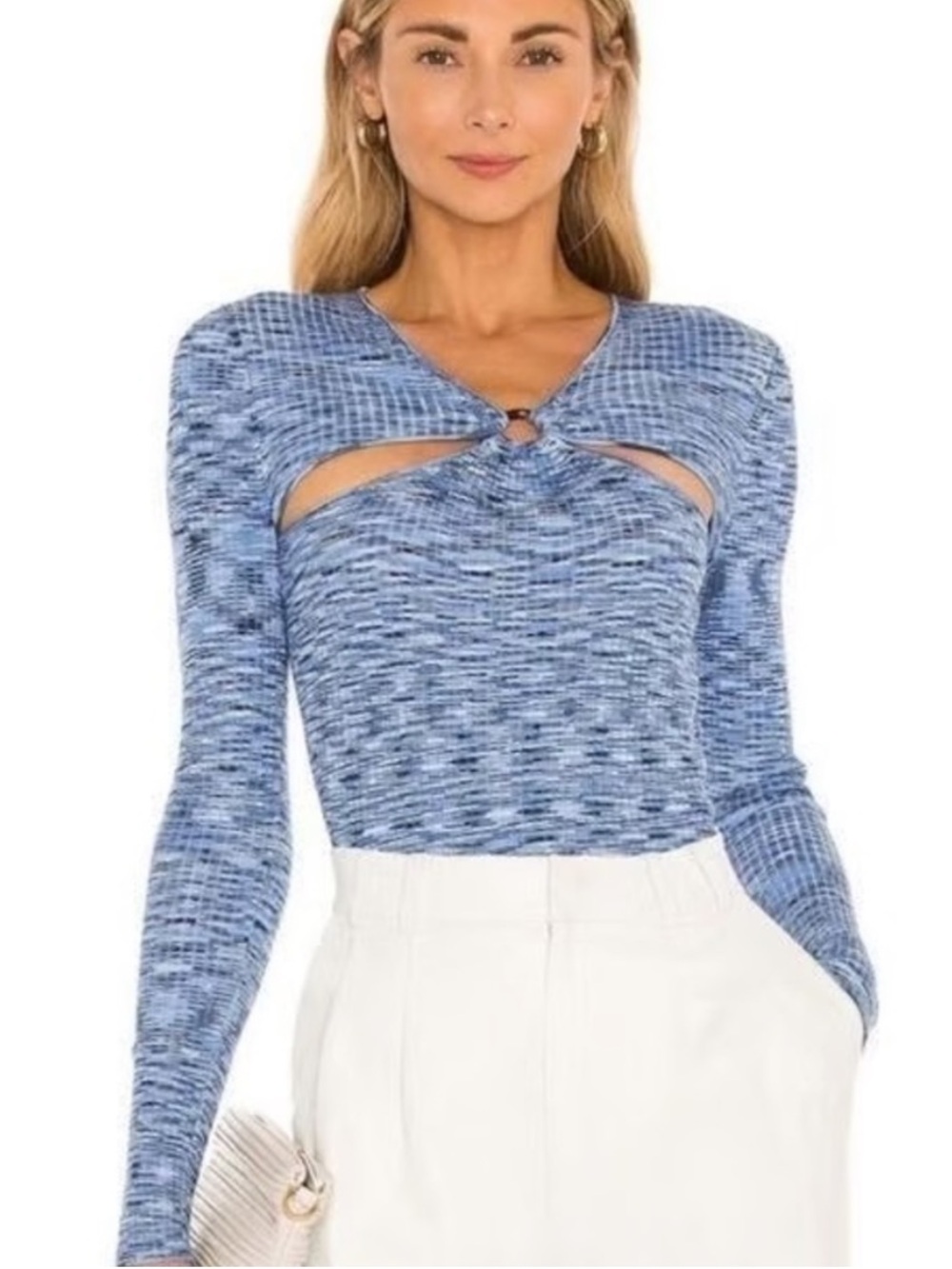 Abercrombie & Fitch Space Dye Blue Knit Ribbed O Ring Cutout Bodysuit Small NWT
